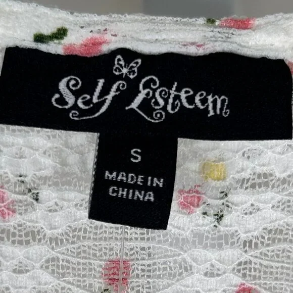 Self Esteem Small Floral Sheer Tie Front Bow Long Sleeve Cottage - Picture 4 of 9